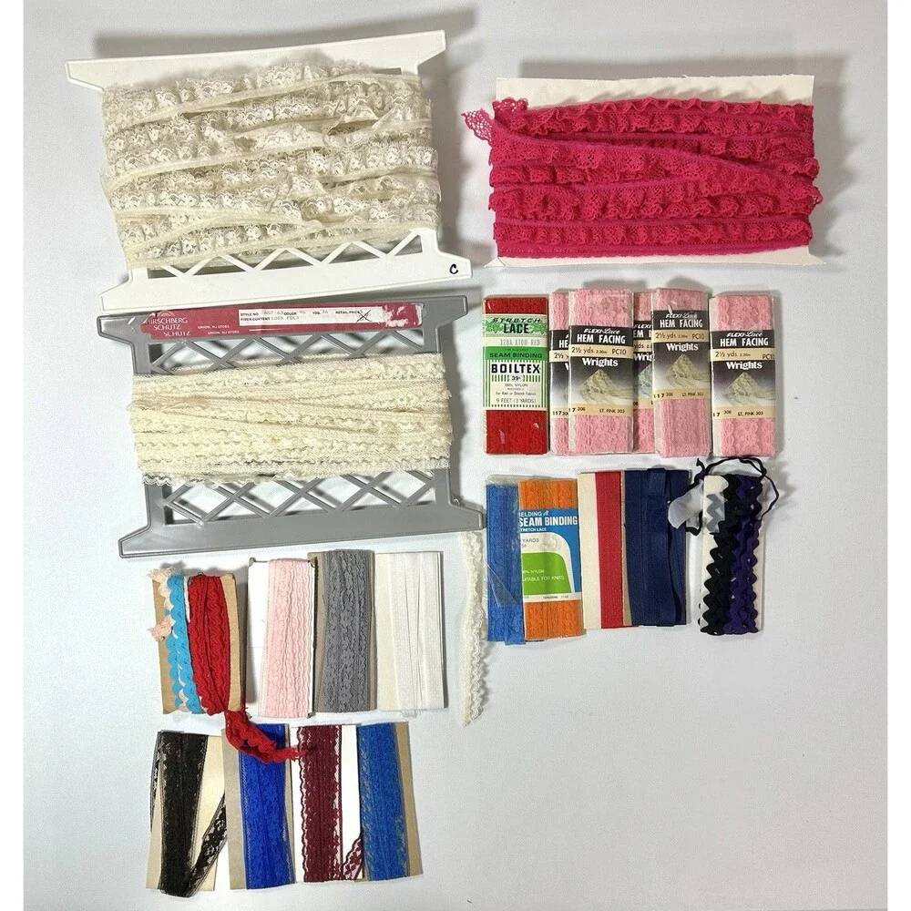 Vintage Ruffled Lace Trim Lot Stretch Craft Fabric Unknown Measurements